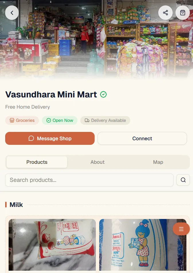 MessageUp product list inside a shop.