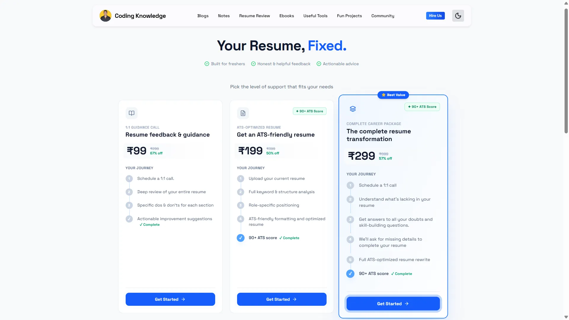 Coding Knowledge resume review page.
