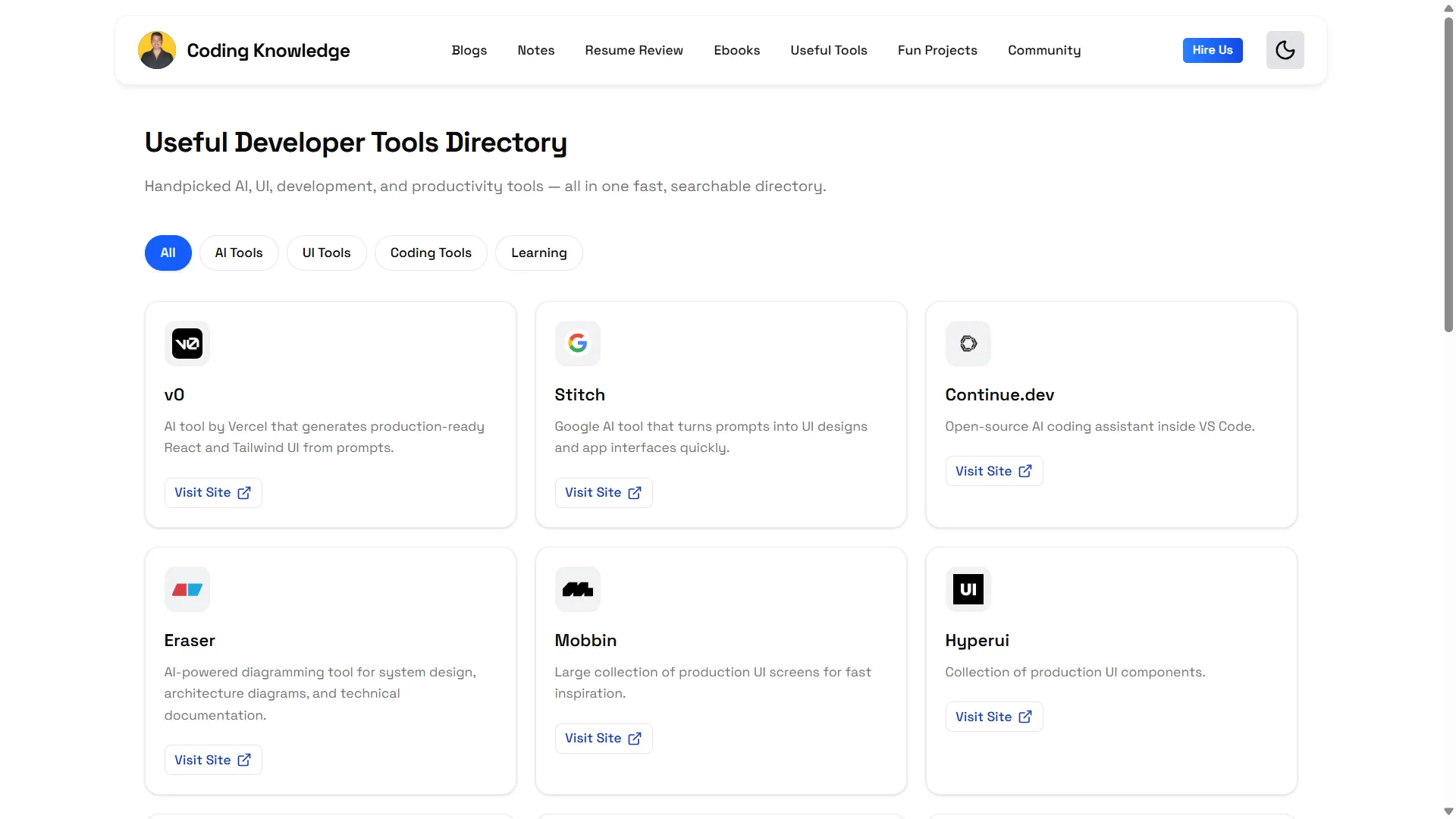 Coding Knowledge useful tools page.